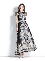 Lapel Sleeveless Printed Dress