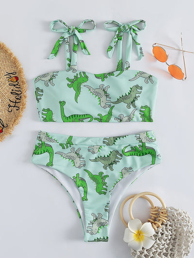 Dinosaur Printed High Waist Two-piece Bikini