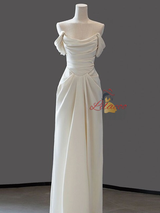 Ivory Satin Off the Shoulder Wedding Dress