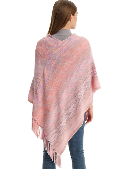 V-neck Pullover Cloak Fringed Knit Shawl