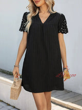 Loose Straight Beaded Lantern Sleeve Dress