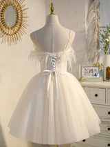 White Tulle Straps Pleats Homecoming Dress