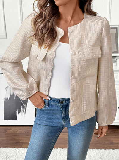 Round Neck Pocket Loose Long Sleeve Coat