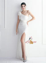 Mermaid Sequins One Shoulder Split Prom Dress