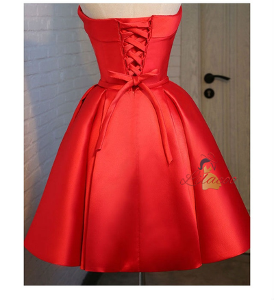Red Strapless Bow Homecoming Dress