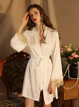Long Sleeve Satin Lace Pajamas Suit Set