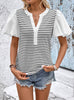 Spliced Collar Casual Striped T-shirt