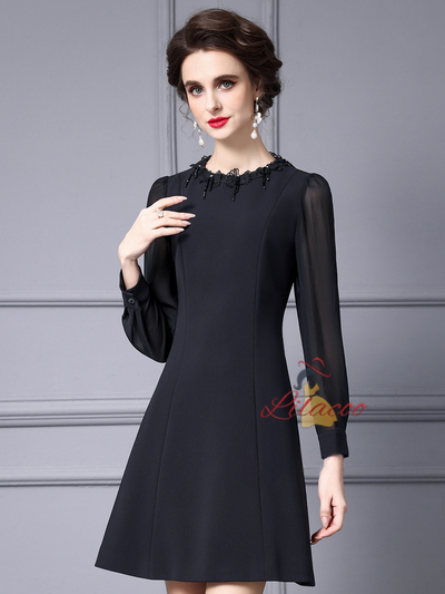 Black Long Sleeve Mother Of The Bride Dress