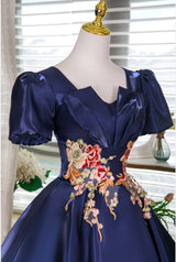 Navy Blue Short Sleeve Homecoming Dress