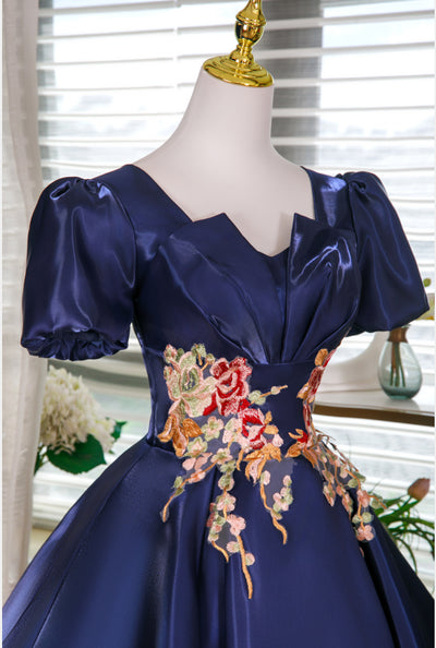 Navy Blue Short Sleeve Homecoming Dress