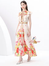 Bow Tie Breasted Printed Dress