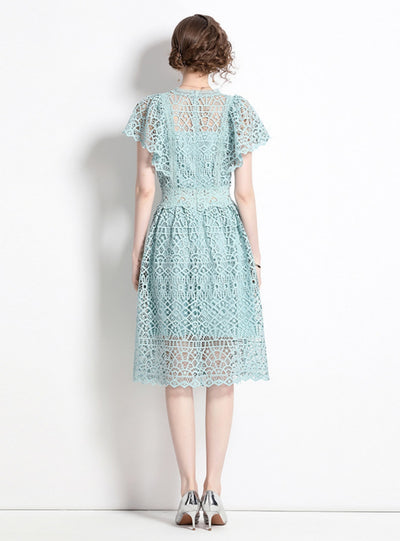 Heavy Crocheted Lace Short Sleeve Dress