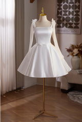 White Satin Straps Wedding Dress