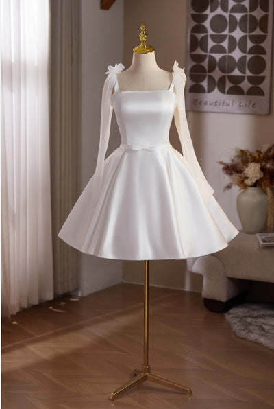 White Satin Straps Wedding Dress