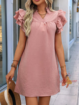 Stand-up Collar Solid Color Ruffled Dress