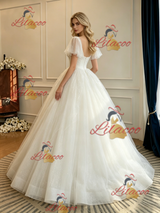 Ball Gown Tulle Short Sleeve Wedding Dress