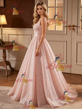 Pink Sequins Straps Wedding Dress
