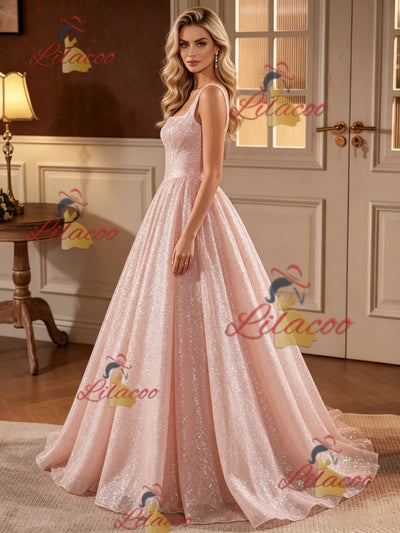 Pink Sequins Straps Wedding Dress