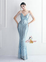Sequins Mermaid Spaghetti Straps Beading Prom Dress