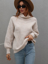 Solid Color Pullover Loose Turtle Neck Sweater
