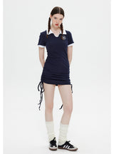 POLO Lapel Slim Drawstring Dress