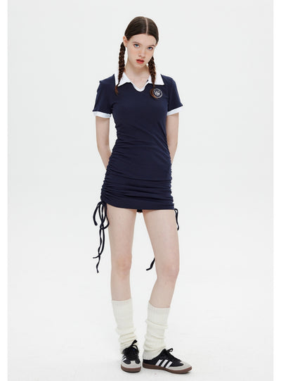 POLO Lapel Slim Drawstring Dress