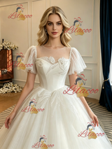 Ball Gown Tulle Short Sleeve Wedding Dress