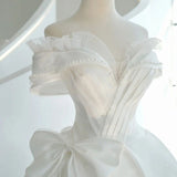 White Tulle Off the Shoulder Beading Pleats Wedding Dress