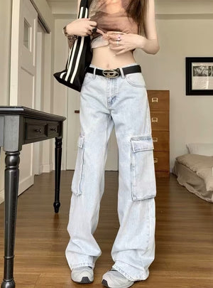 Pocket Wide-leg Jeans Pant
