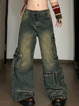 Straight Retro Loose Pocket Jeans
