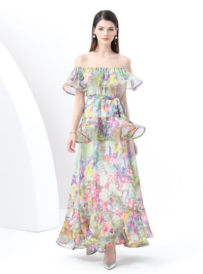 Printed Ruffled Chiffon Dress