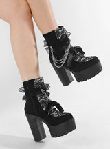 Retro Lace Thick Heel High Heel Booties
