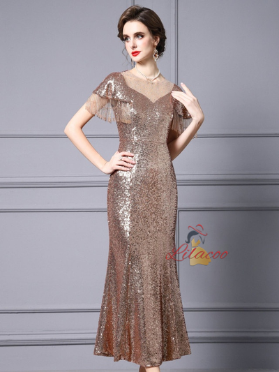 Sequins Cap Sleeve Beading Mother Of The Bride Dress