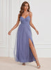 Purple Tulle Spaghetti Straps Split Party Dress