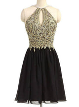 Black Chiffon Lace Halter Homecoming Dress