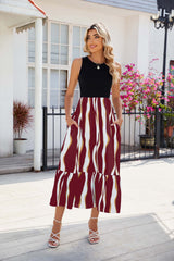 Round Neck Silm Waist Contrast Dress