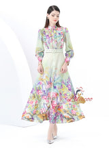 Retro Printed Long Sleeve Dress