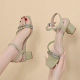 Open-toed Thick High-heeled Square-toed Sandals