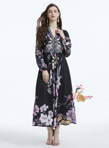 Retro Court Printed V-neck Dress