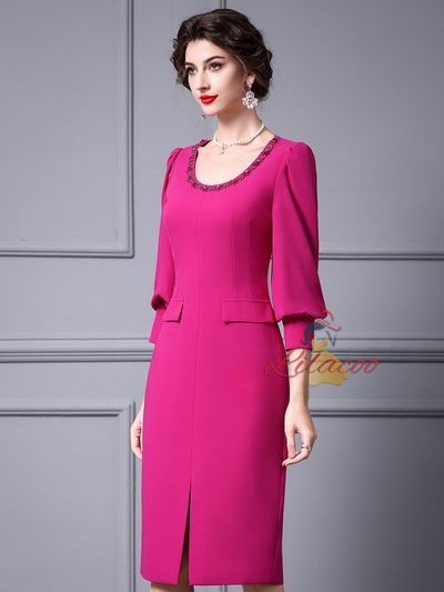 Fuchsia Short Sleeve Split Mother Of The Bride Dress