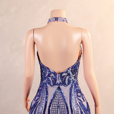 Royal Blue Mermaid Sequins Backless Prom Dress