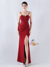 Mermaid Spaghetti Straps Pleats Prom Dress