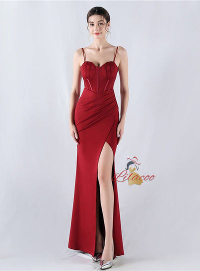 Mermaid Spaghetti Straps Pleats Prom Dress