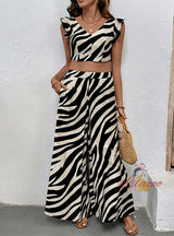 Sleeveless Shirt Wide-leg Pants Zebra Suit