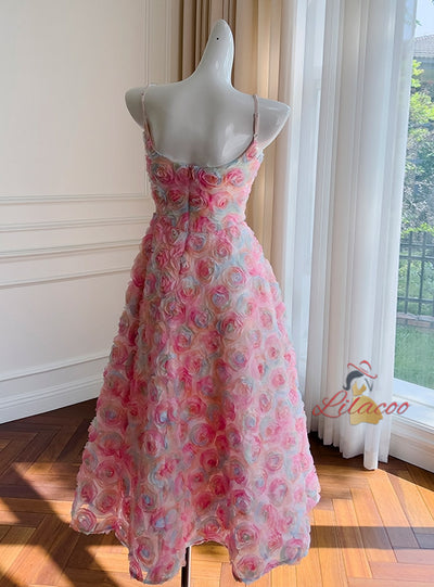 Sexy Pink Straps Flower Dress