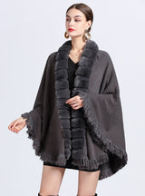 Fur Collar Fringed Plus Size Knitted Coat Shawl Cloak