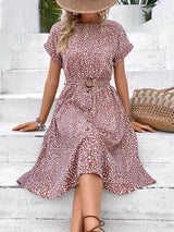 Pink Short Sleeve Printed Dress