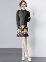 Embroidered Stitching Transparent Sleeve Dress