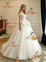 White Tulle Off the Shoulder Wedding Dres