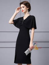 Black V-neck Beading Mother Of The Bride Dress
